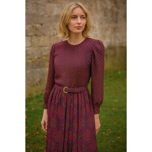 Vintage 70s Carol Belted Pleated Midi Secretary Dress 16.5